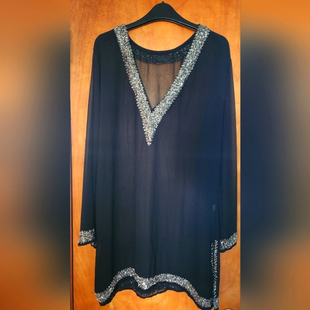 Black Sheer Tunic with Silver Accents